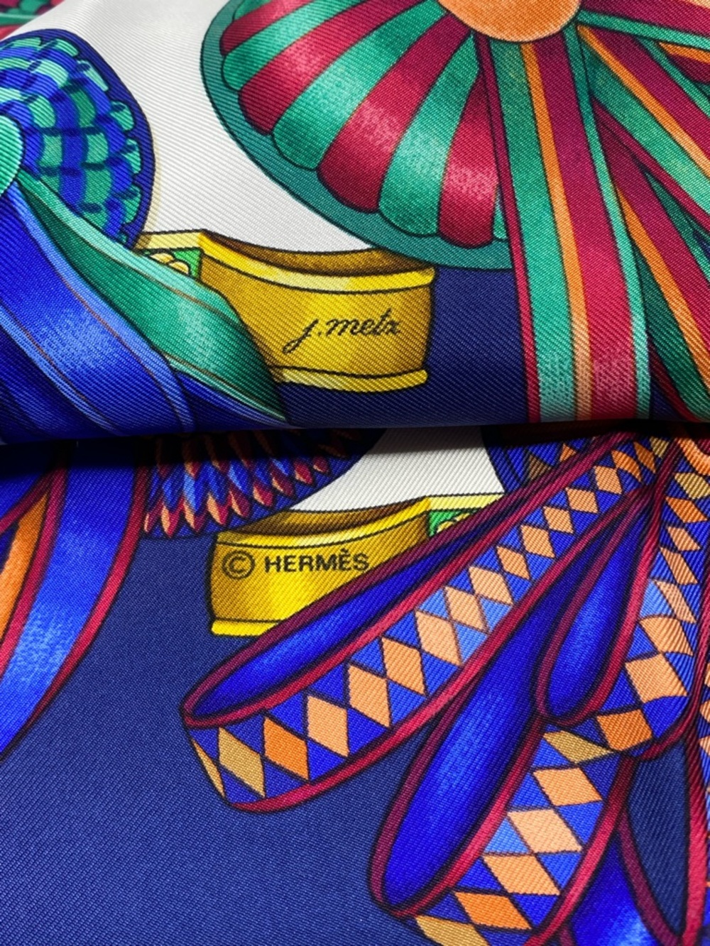 Hermes Navy Blue Multicolor 'Les Rubans du Cheval' Silk Scarf - Picture 7 of 16